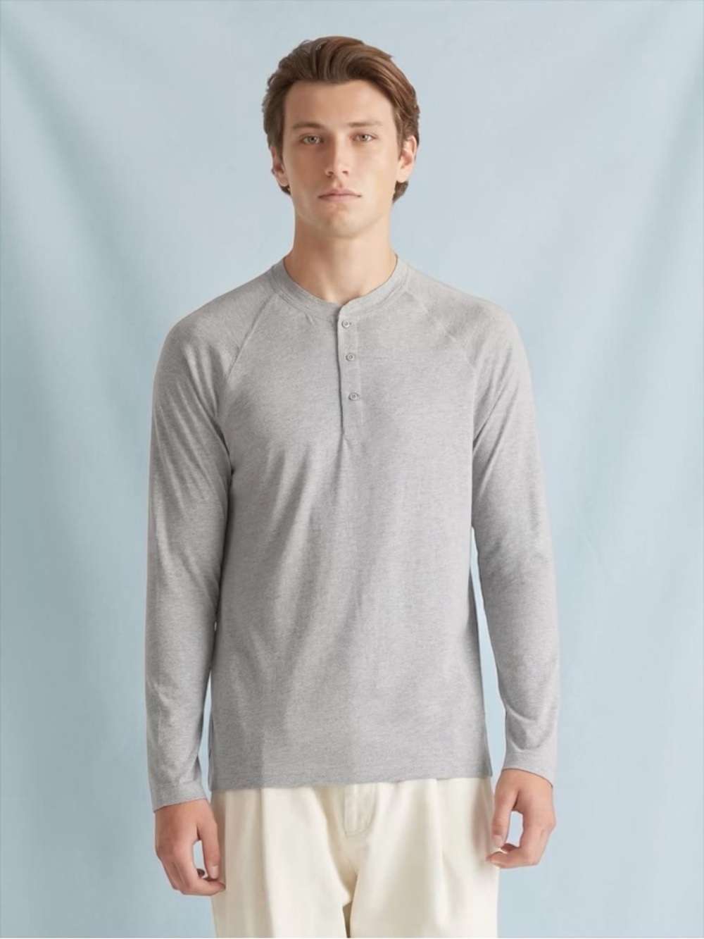 Quince Men’s Cotton Modal Long Sleeve Henley Tee In Size Small Heather Grey